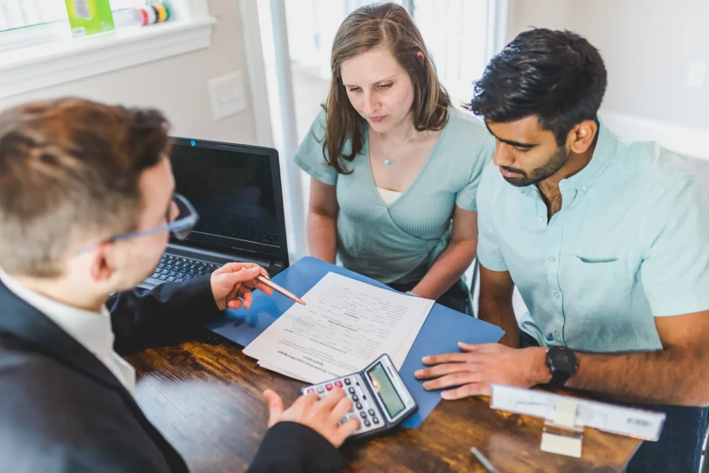 An attorney explaining a case to a client.